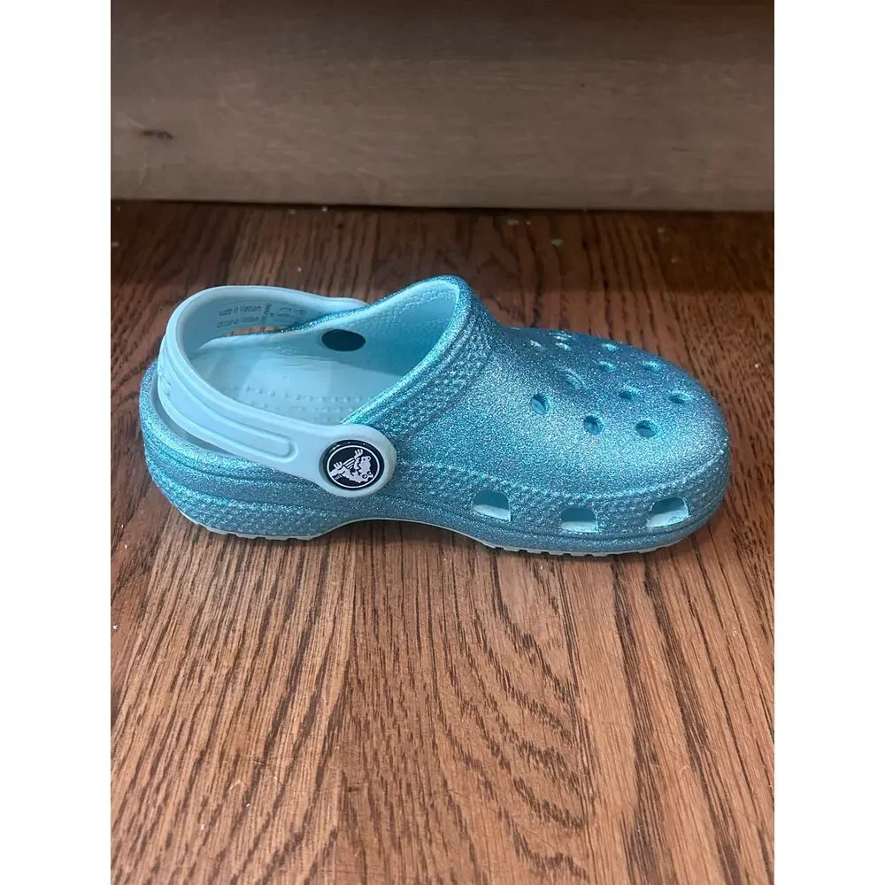 Crocs Classic Glitter Clog Ice Blue Sparkle Shoes Toddler Kids Size C8 Slip On